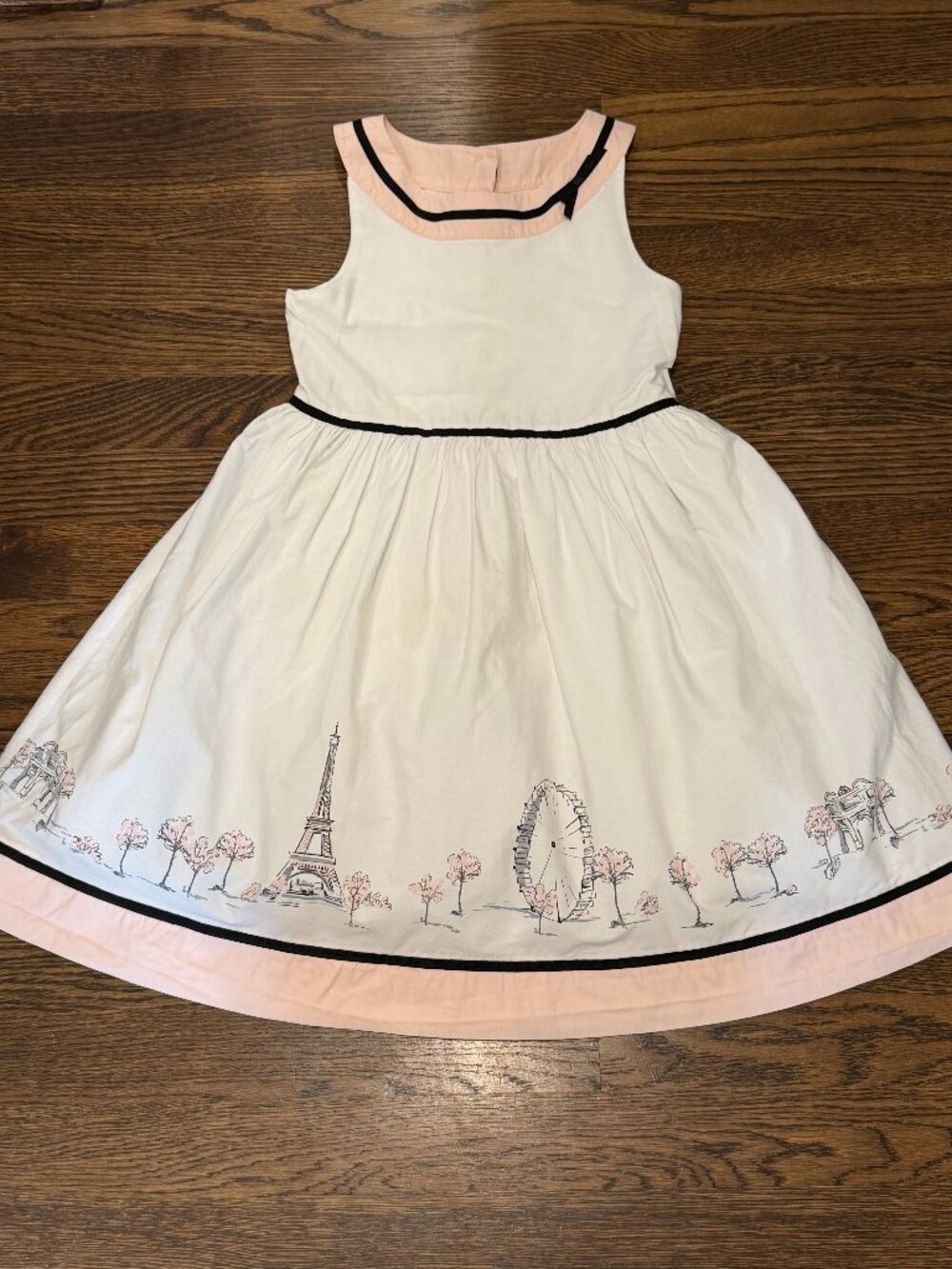 Janie and Jack Girls Paris Landmark Dress Size 5 White Pink Eiffel Tower